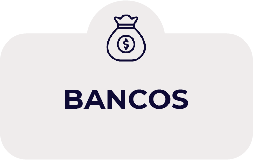 Bloco cinza arredondado com o nome bancos e um ícone de saco de dinheiro acima.